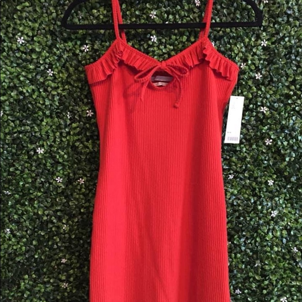 NWT UO ribbed orange ruffle dress